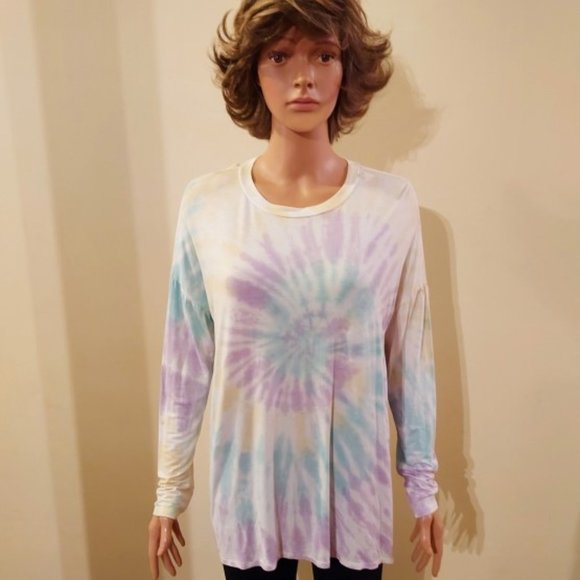 FSL Apparel Tie Dye Long Sleeve Drop Shoulder Oversized Tunic Size S NWOT - Picture 1 of 3